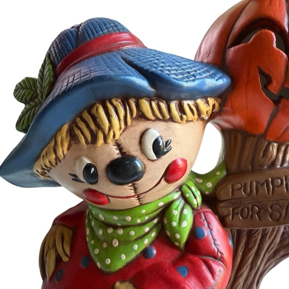 1980 Hand Painted SCARECROW WITH PUMPKINS Ceramic Tabletop Decor= 12" tall - Picture 6 of 16